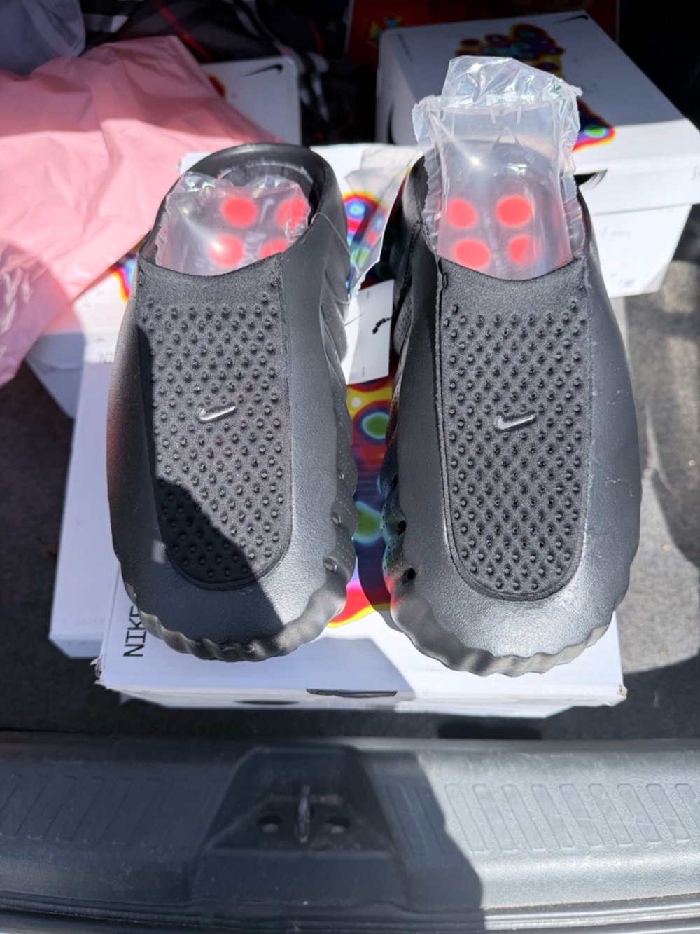Nike Black Slip-On Sandal Clogs with Red Accents